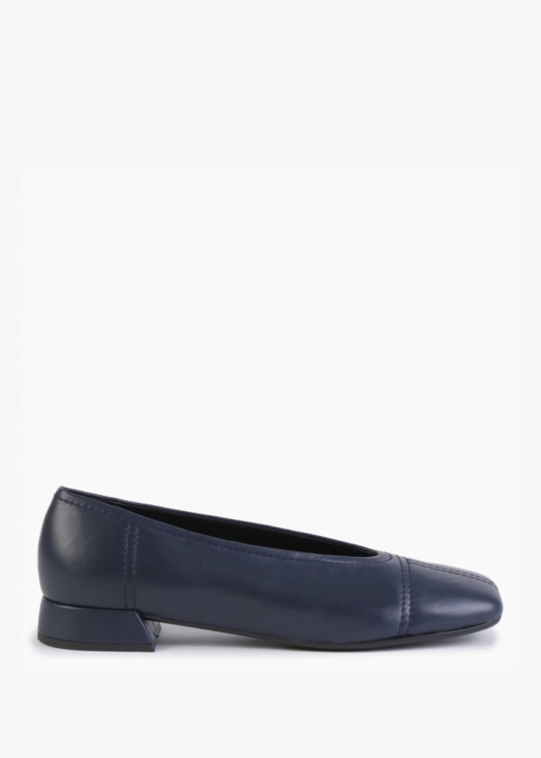 DANIEL Angled Navy Leather Square Toe Pumps Size: 36