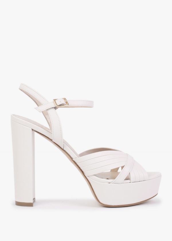 DANIEL Avery Cream Leather Platform Heeled Sandals Size: 41