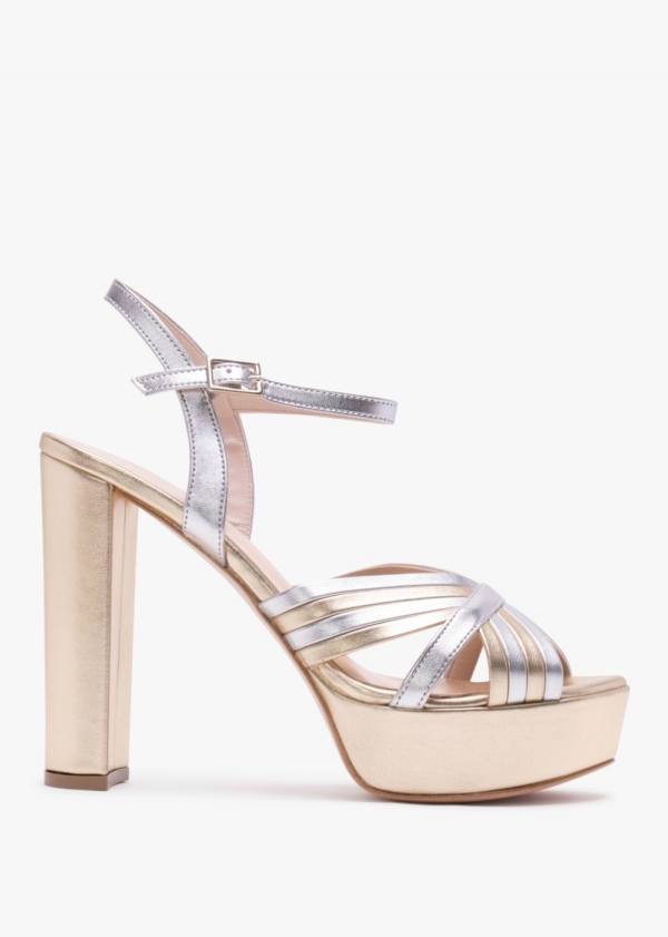 DANIEL Avery Gold & Silver Leather Platform Heeled Sandals Size: 41