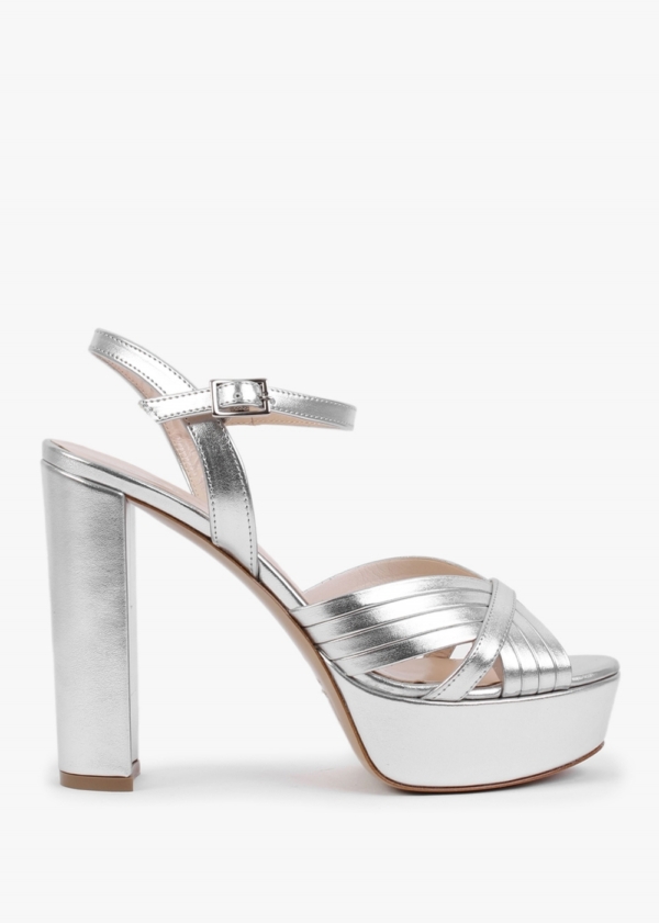 DANIEL Avery Silver Leather Platform Heeled Sandals Size: 40