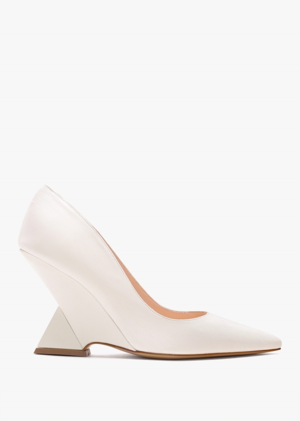 DANIEL Azack Cream Leather Wedge Court Shoes Size: 39