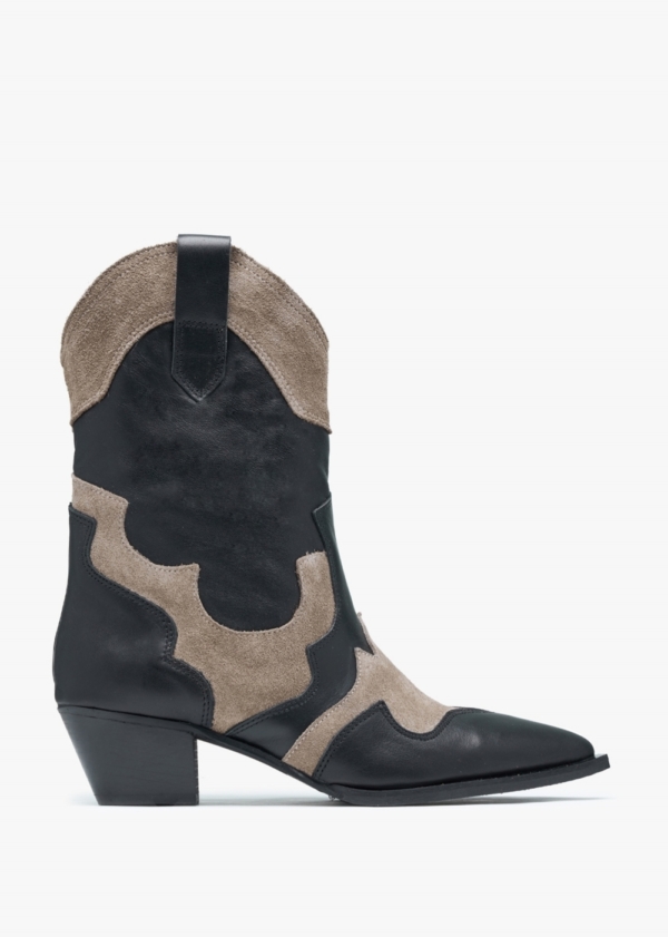 DANIEL Bandana Black Leather Western Calf Boots Colour: Black Leather