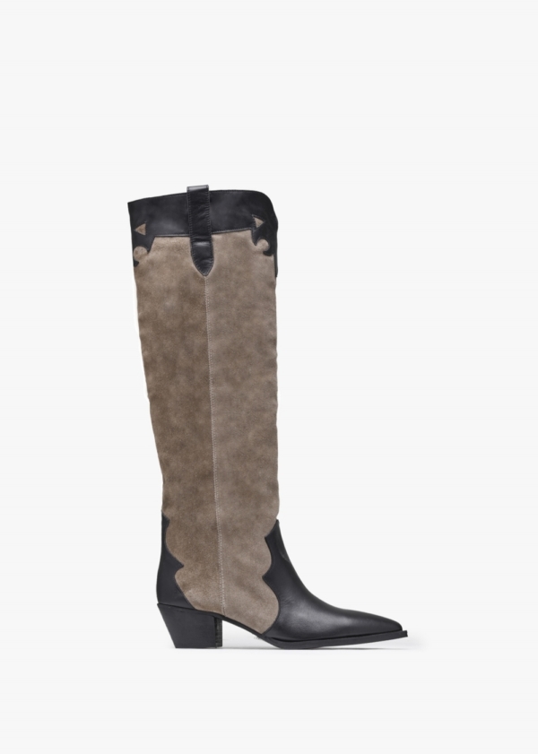 DANIEL Bandana Taupe Suede & Leather Western Knee Boots Size: 37