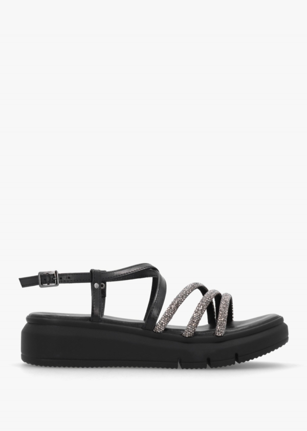 DANIEL Clematis Black Leather Diamante Cross Strap Sandals Colour: Bla