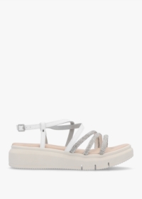 DANIEL Clematis White Leather Diamante Cross Strap Sandals Size: 41, C