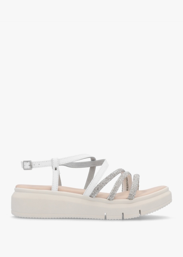 DANIEL Clematis White Leather Diamante Cross Strap Sandals Size: 41