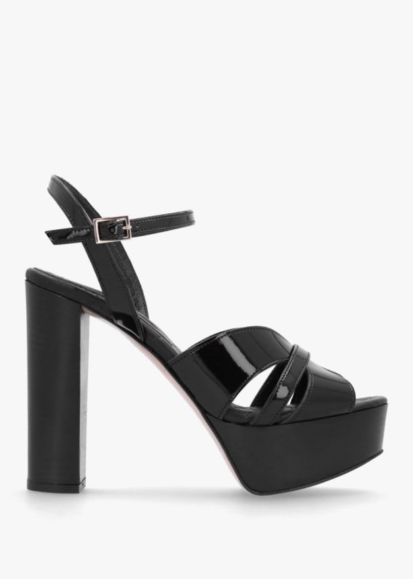 DANIEL Darcey Black Patent Leather Platform Heeled Sandals Colour: Bla