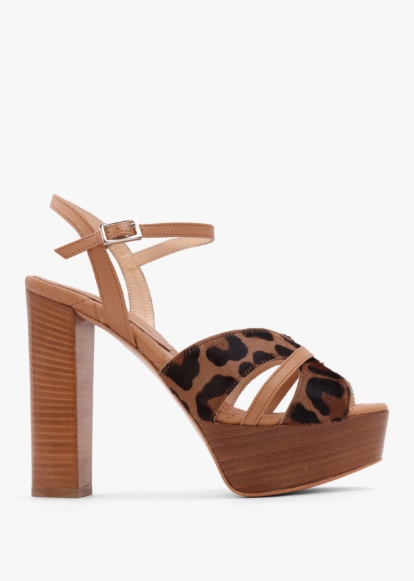 DANIEL Darcey Leopard Calf Hair Platform Heeled Sandals Size: 37