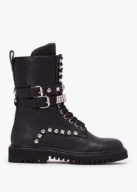 DANIEL Ella Black Leather Embellished Ankle Boots Colour: Black Leathe