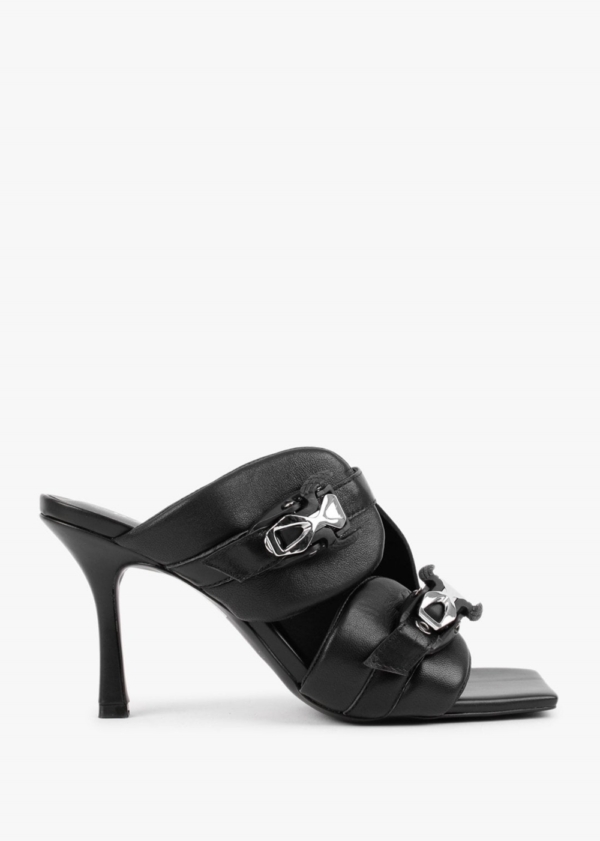 DANIEL Ellen Black Leather Double Buckle Strappy Heeled Sandals Colour