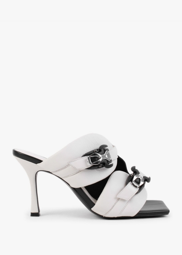 DANIEL Ellen Cream & Black Leather Double Buckle Strappy Heeled Sandal