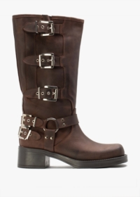 DANIEL Emotie Brown Leather Multi Buckle Biker Boots Size: 39, Colour: