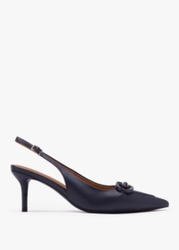 DANIEL Eppie Navy Leather Mid Heel Sling Back Shoes Size: 39, Colour: