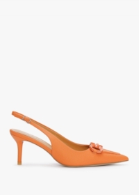 DANIEL Eppie Orange Leather Mid Heel Sling Back Shoes Size: 39, Colour