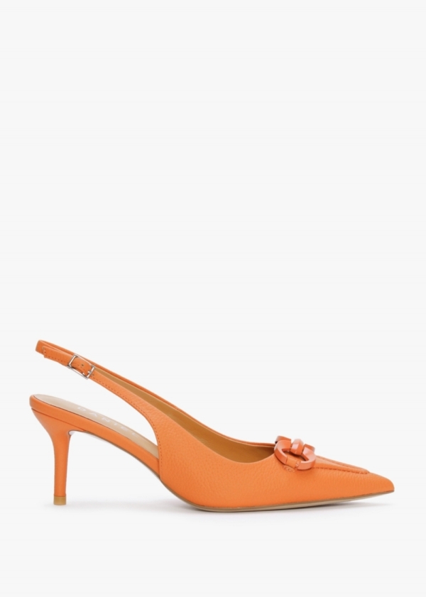 DANIEL Eppie Orange Leather Mid Heel Sling Back Shoes Size: 39