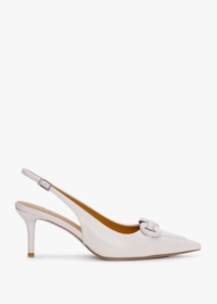 DANIEL Eppie White Leather Mid Heel Sling Back Shoes Size: 41, Colour: