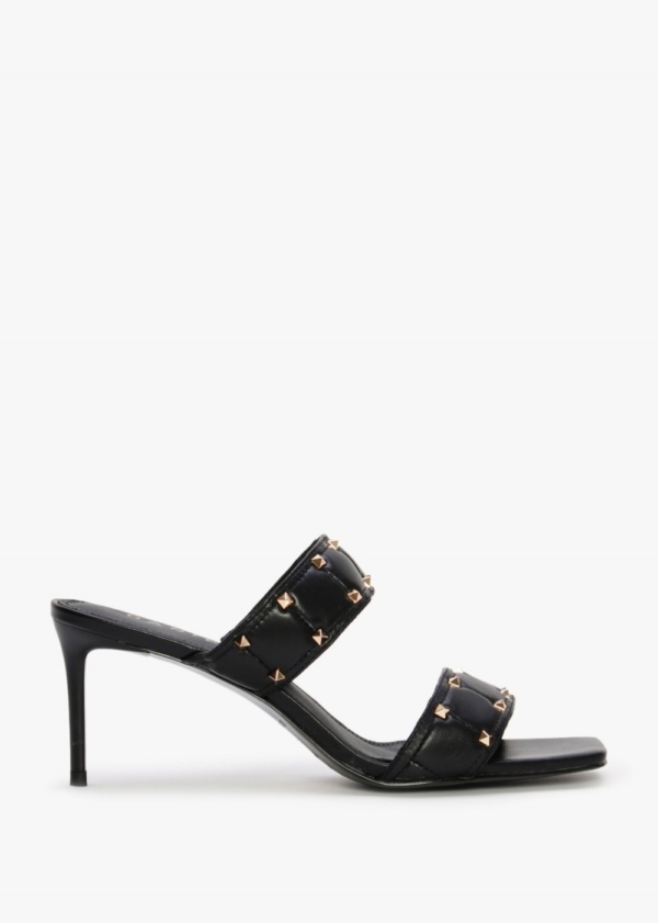 DANIEL Equal Black Leather Two Bar Studded Heel Mules Colour: Black Le