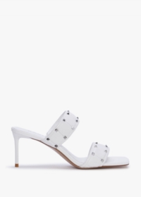 DANIEL Equal White Leather Two Bar Studded Heel Mules Size: 40, Colour