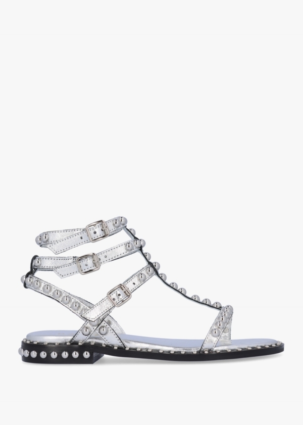 DANIEL Eternal Silver Leather Studded Gladiator Sandals Size: 40