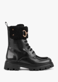 DANIEL Evashearl Black Leather & Faux Shearling Calf Boots Colour: Bla