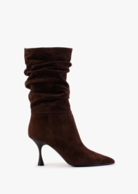 DANIEL Fointed Brown Suede Ruched Calf Boots Size: 35, Colour: Brown S