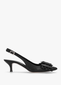 DANIEL Galina Black Leather Raffia Bow Heeled Sling Back Colour: Black