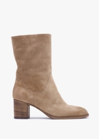 DANIEL Gigi Taupe Suede Block Heel Calf Boots  Size: 41, Colour: Taupe