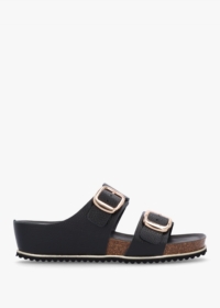 DANIEL Ibuckle Black Leather Two Bar Low Wedge Mules Colour: Black Lea