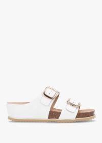 DANIEL Ibuckle White Leather Two Bar Low Wedge Mules Size: 41, Colour: