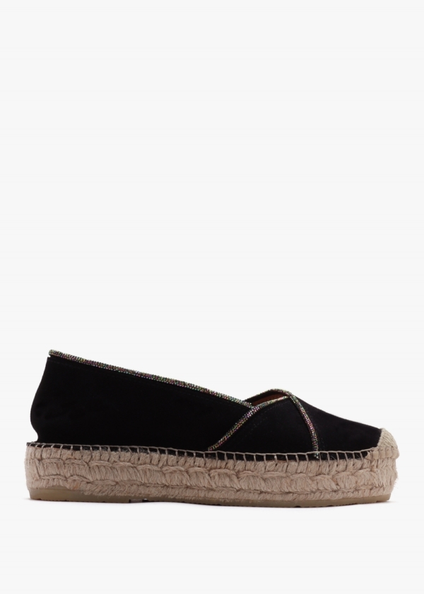 DANIEL Idiamante Black Suede Embellished Flatform Espadrilles Size: 40