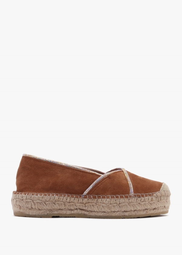 DANIEL Idiamante Tan Suede Embellished Flatform Espadrilles Size: 39