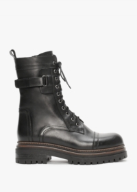 DANIEL Idris Black Leather Ankle Strap Biker Boots Colour: Black Leath