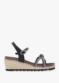 DANIEL Iknot Diamante Knot Black Leather Low Wedge Sandals Colour: Bla