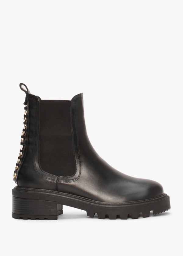 DANIEL Iris Black Leather Chain Detail Chelsea Boots Colour: Black Lea