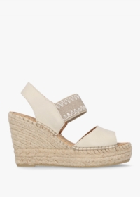 DANIEL Istitch Cream Leather Wedge Espadrilles Size: 41, Colour: Camel