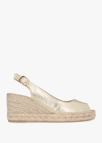 DANIEL Kate Gold Leather Peep Toe Wedge Espadrilles Size: 39, Colour: