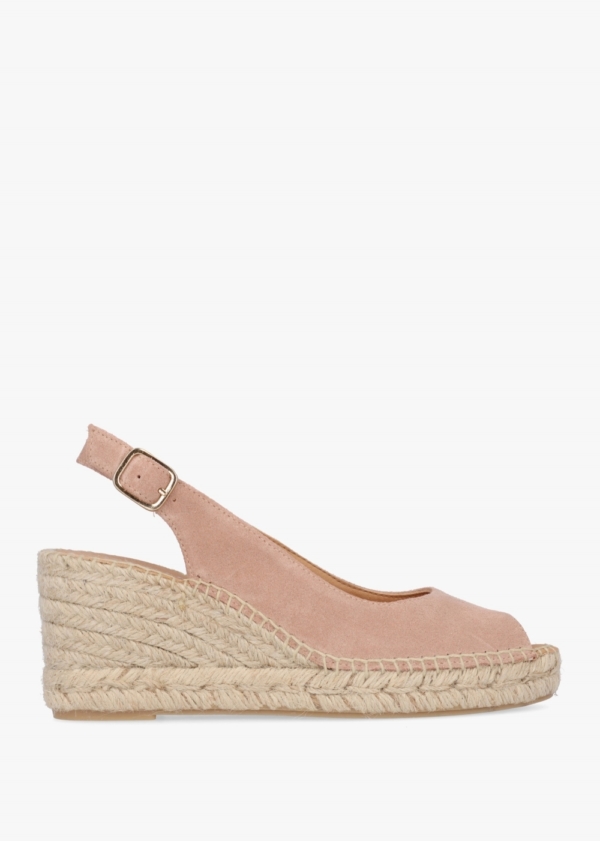 DANIEL Kate Nude Suede Peep Toe Wedge Espadrilles Colour: Beige Suede