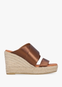 DANIEL Khloe Bronze Cross Strap Wedge Espadrille Mules Size: 40, Colou