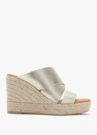 DANIEL Khloe Gold Cross Strap Wedge Espadrille Mules Size: 40, Colour: