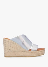 DANIEL Khloe Silver Cross Strap Wedge Espadrille Mules Size: 40, Colou