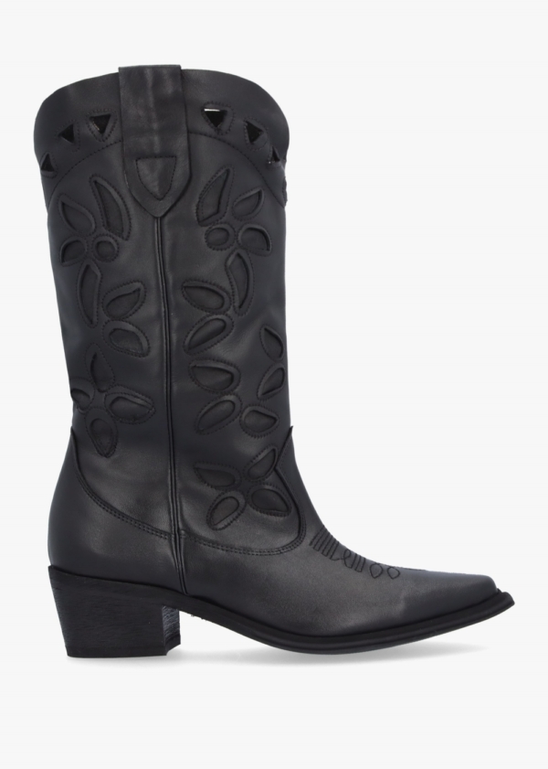 DANIEL Kubra Cutout Black Leather Calf Height Cowboy Boots Colour: Bla