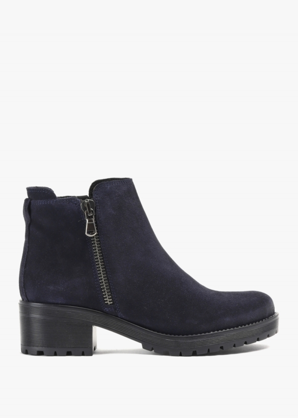 DANIEL Locky Navy Suede Block Heel Ankle Boots Size: 40