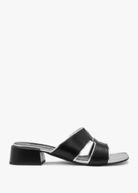 DANIEL Luna Black Leather Metallic Trim Block Heel Mules Colour: Black