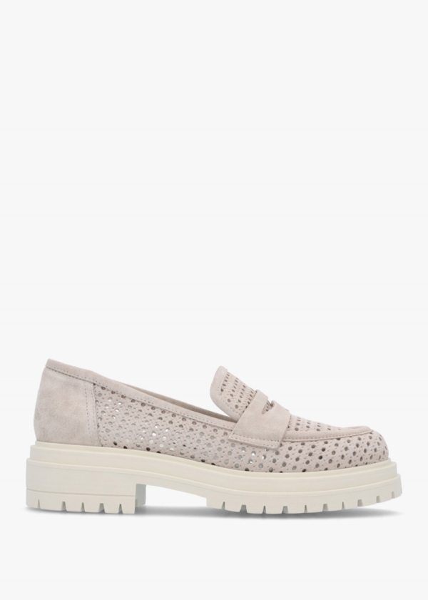 DANIEL Nattie Grey Suede Perforated Chunky Loafers Colour: Beige Suede