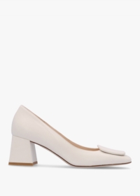 DANIEL Nessie Cream Leather Block Heel Court Shoes Size: 38, Colour: C