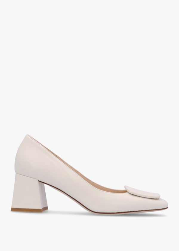 DANIEL Nessie Cream Leather Block Heel Court Shoes Size: 38