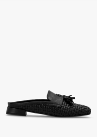 DANIEL Nova Black Leather Woven Backless Mules Colour: Black Leather,