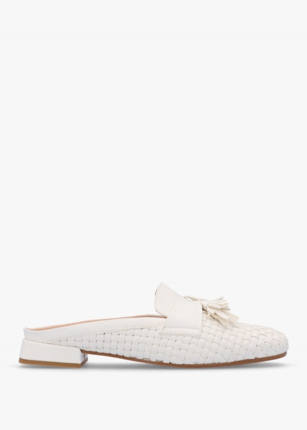 DANIEL Nova Cream Leather Woven Backless Mules Size: 40