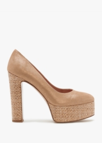 DANIEL Nowo Beige Suede Raffia Platform Court Shoes Colour: Beige Sued