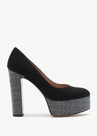 DANIEL Nowo Black Suede Raffia Platform Court Shoes Size: 41, Colour: